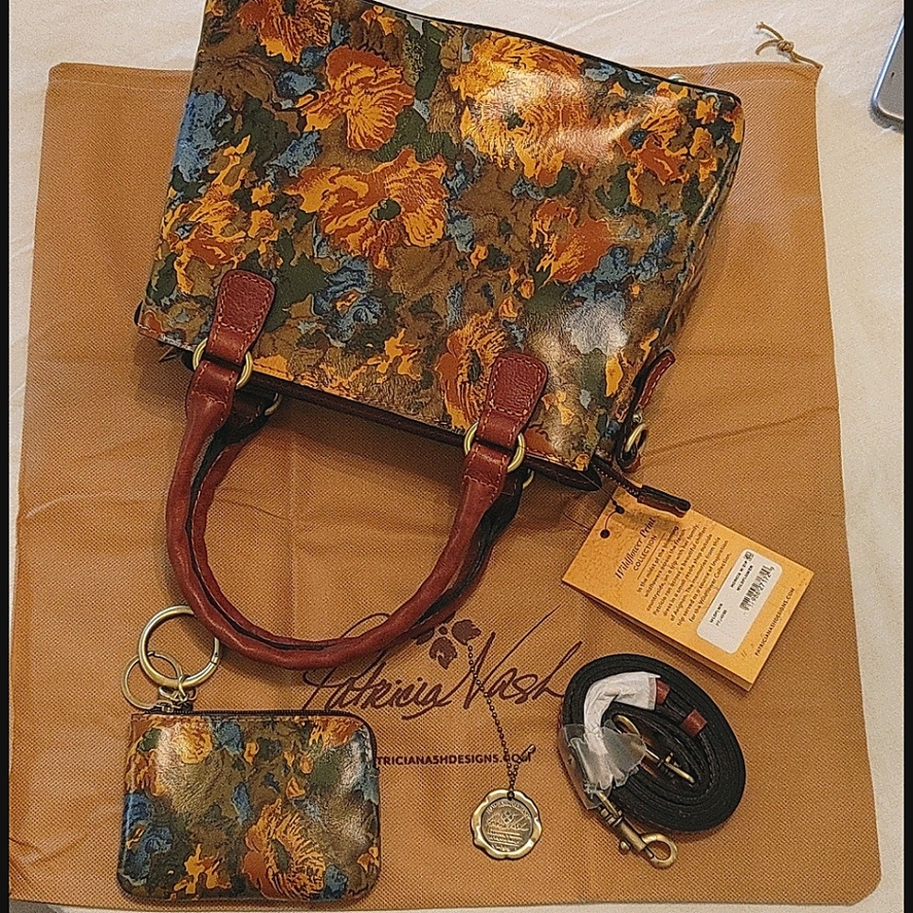 New PATRICIA NASH leather purse brown Wildflower